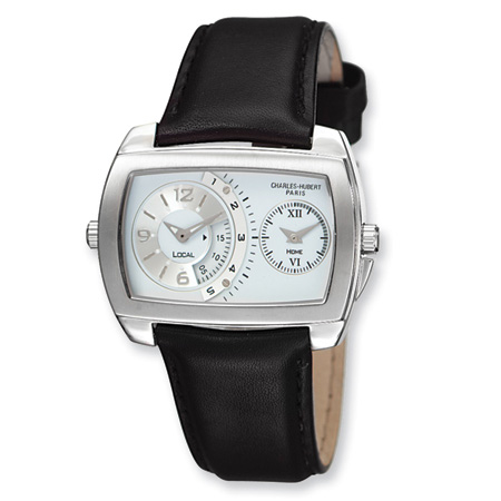 Charles Hubert Leather Band Silver Dial Dual Time Watch No. 3743-W XWA1785
