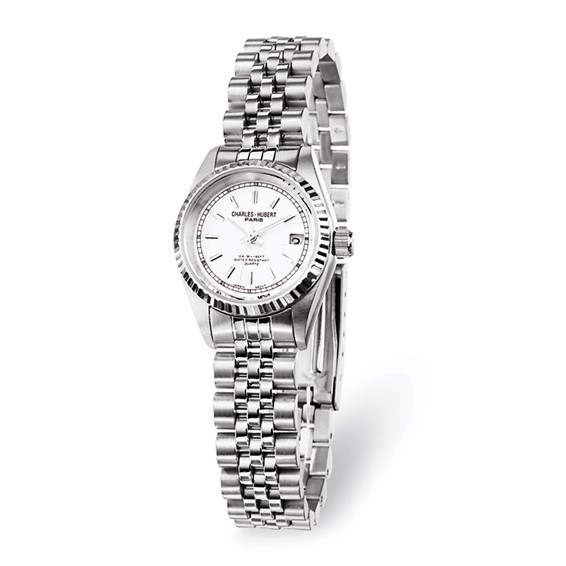 Ladies Charles Hubert Stainless Steel Off White Dial Watch 6635-W