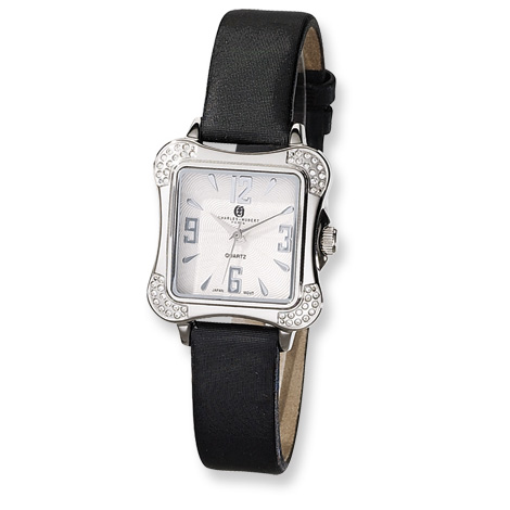 Ladies Charles Hubert Leather Band Silver White Dial Watch