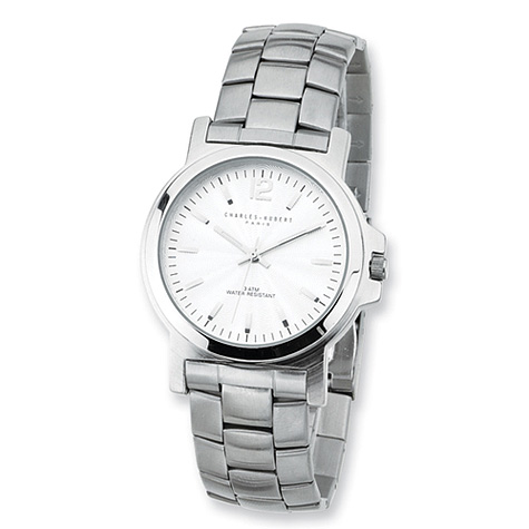 Mens Charles Hubert Stainless Steel Silver White Dial Watch