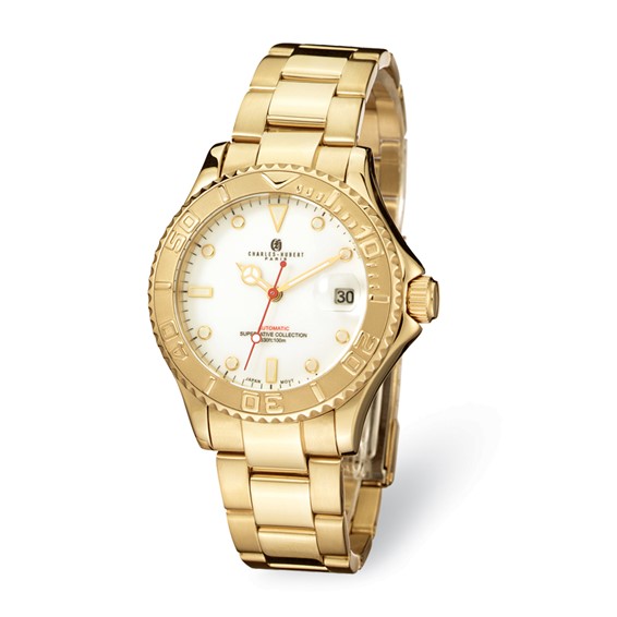 Mens Charles Hubert Gold-plated Stainless Steel White Dial Auto Watch