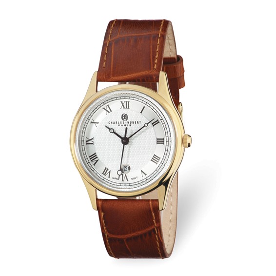 Mens Charles Hubert Gold-plated Stainless Steel Leather Band Watch