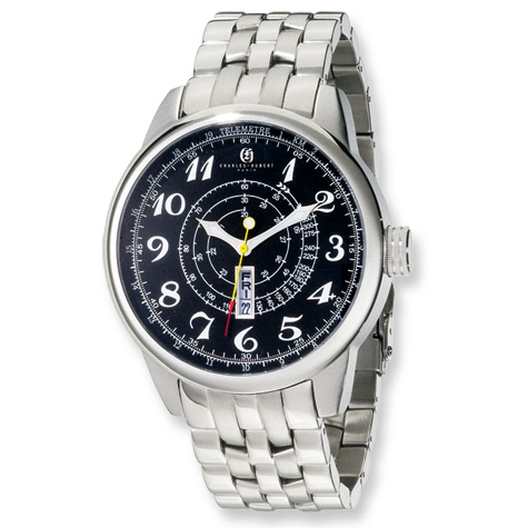 Mens Charles Hubert Stainless Steel Round Black Dial Watch