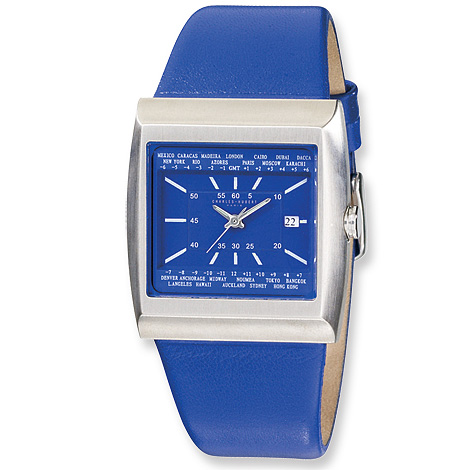 Mens Charles Hubert Stainless Steel Blue Leather Watch