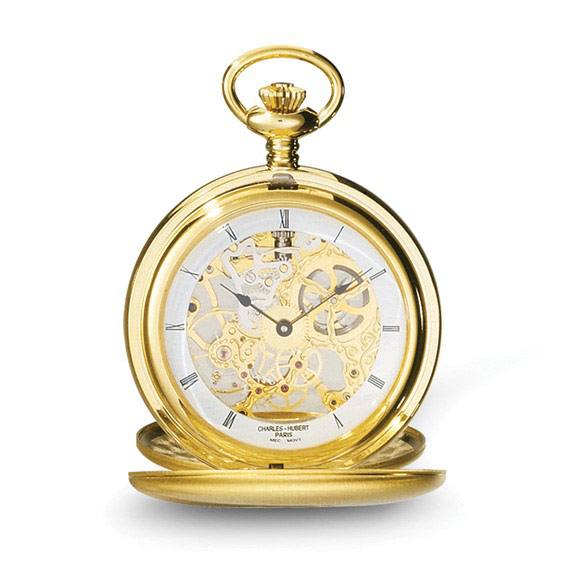 Charles Hubert Stainless Steel Double Cover Satin Pocket Watch
