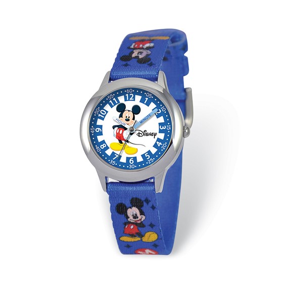 Kids Mickey Mouse Blue Fabric Band Time Teacher Watch