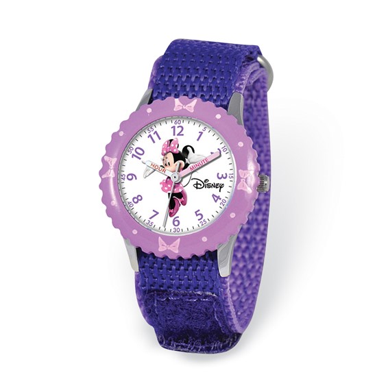 Kids Minnie Mouse Purple Velcro Time Teacher Watch