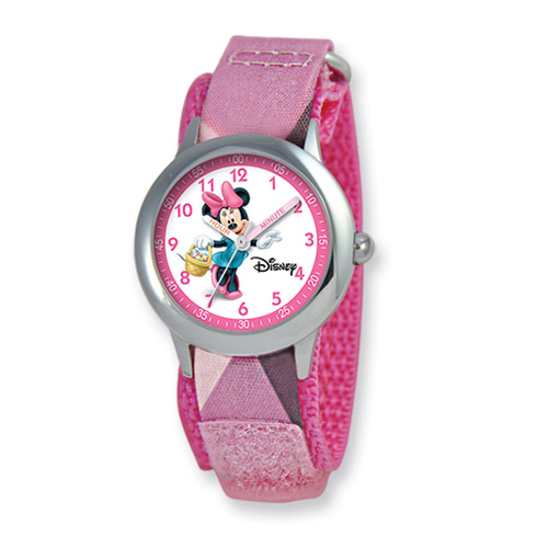 Disney Kids Minnie Mouse Pink Velcro Band Time Teacher Watch