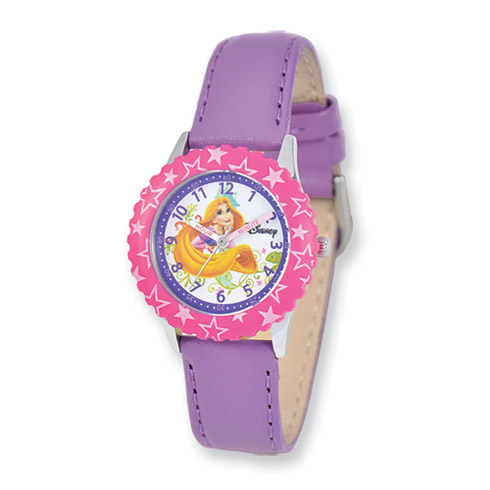 Disney Princess Kids Rapunzel Purple Leather Band Time Teacher Watch