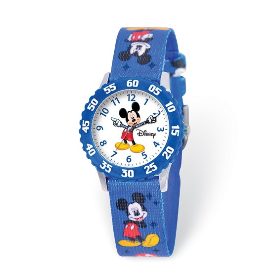 Disney Kids Mickey Mouse Blue Printed Fabric Time Teacher Watch