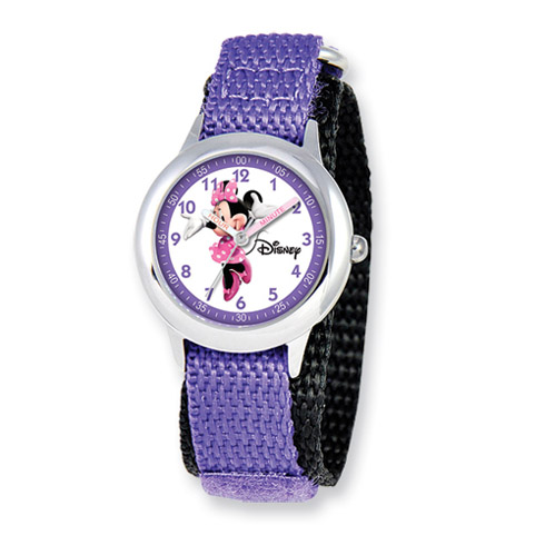 Disney Kids Minnie Mouse Purple Velcro Band Time Teacher Watch
