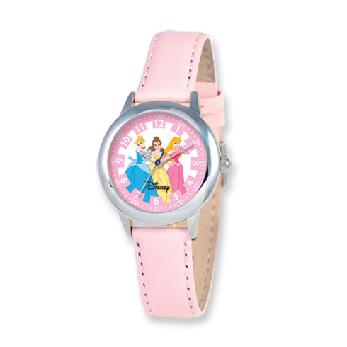 Disney Princess Kids Pink Leather Band Time Teacher Watch