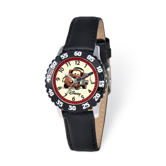 Disney Cars Tow Mater Black Leather Band Time Teacher Watch