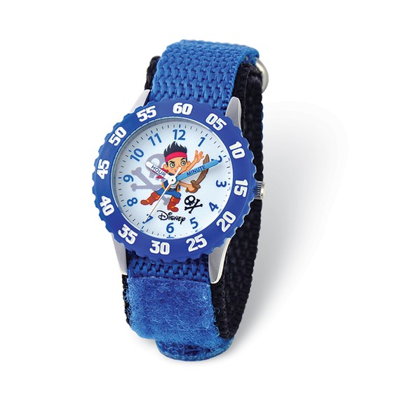 Disney Kids Jake Pirates Blue Velcro Band Time Teacher Watch