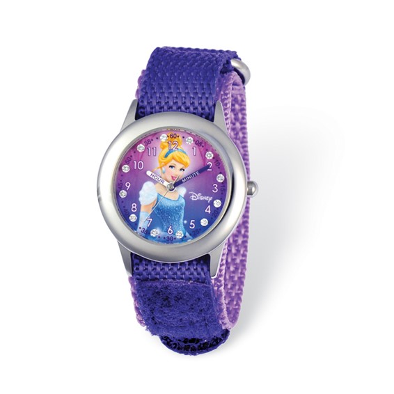 Disney Princess Cinderella Glitz Purple Velcro Time Teacher Watch