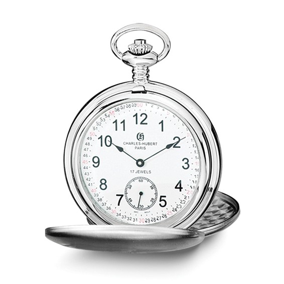 Charles Hubert Stainless Steel Mechanical Pocket Watch #3756