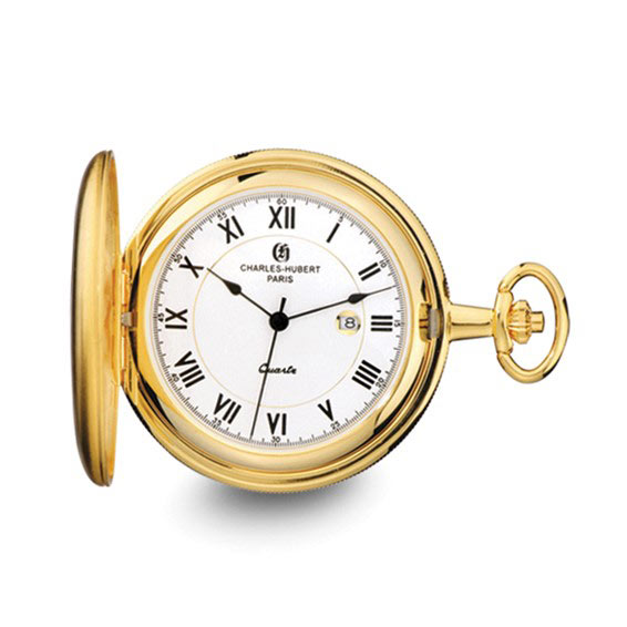 Charles Hubert Gold-tone Brass Pocket Watch with Roman Numerals