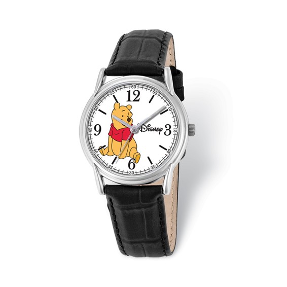 Black Leather Strap Winnie the Pooh Watch