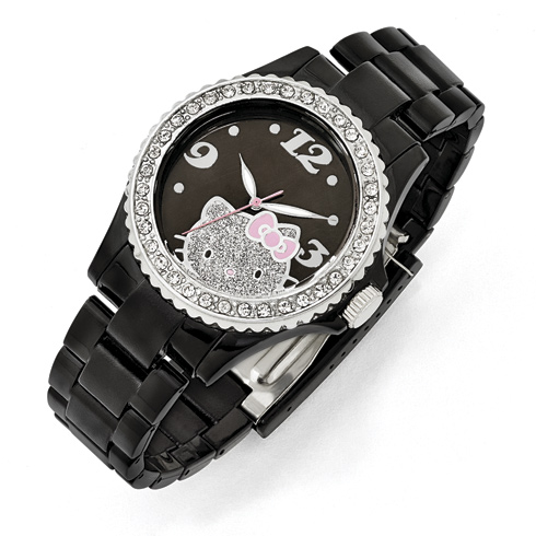 Hello Kitty Black Acrylic Watch with Crystal Bezel