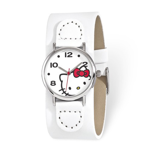 Hello Kitty White Faux Leather White Dial Watch