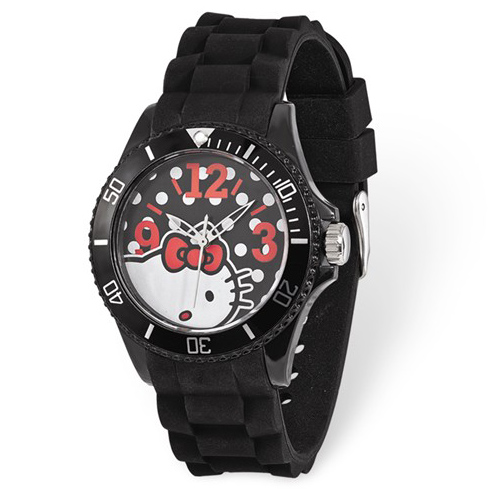 Hello Kitty Black Dial with Black Silicone Strap Watch