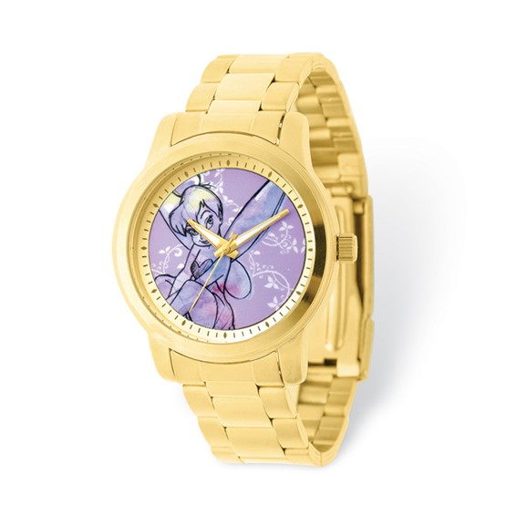 Tinker Bell Gold-tone Stainless Steel Pink Dial Watch