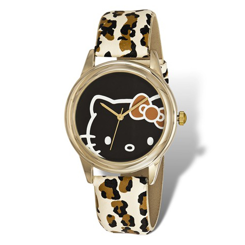 Hello Kitty Gold-tone Leopard Print Faux Leather Watch