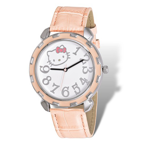 Hello Kitty Silver-tone Pink Enamel Leather Strap Watch