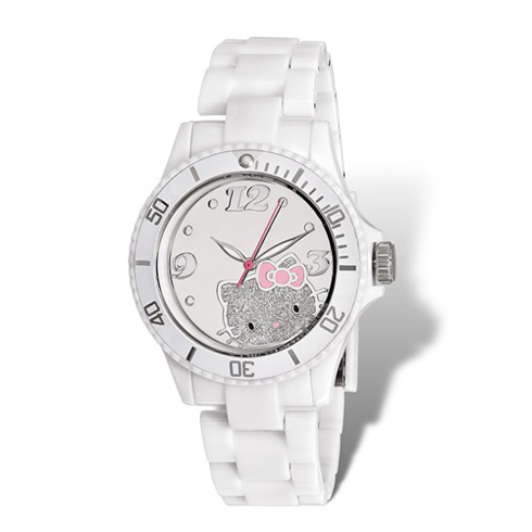 Hello Kitty White Acrylic Glitter Watch
