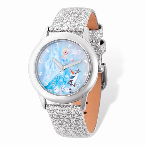Frozen Elsa and Olaf White Leather Sparkle Strap Watch