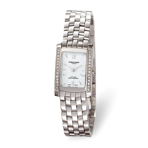 Charles Hubert Stainless Steel Swarovski Crystal Watch 6666-W/M