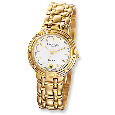 Charles Hubert 14k Gold-plated Brass Off White Dial Watch 3659-G