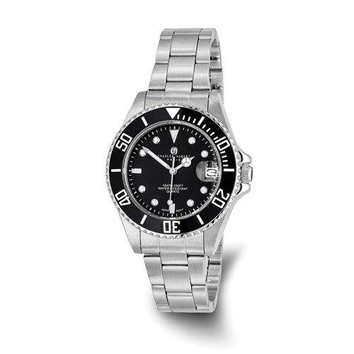 Ladies Charles Hubert Stainless Steel Black Dial Watch No. 6661