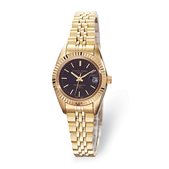 Charles Hubert 14k Gold-plated Brass Black Dial Watch 6397-B