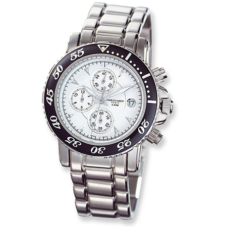 Mens Charles Hubert White Ceramic Dial Chronograph Watch No. 3550-W