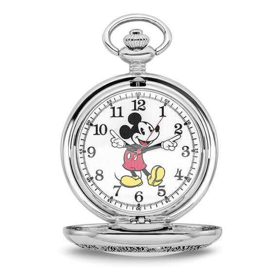 Disney Mickey Mouse Moving Hands Pocket Watch with Chain
