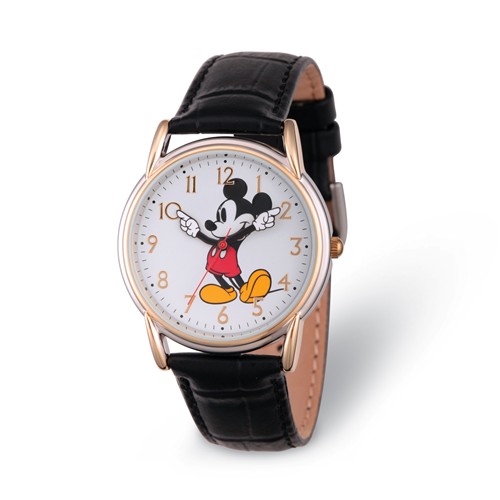 Mickey Mouse Moving Arms Small Gold-Tone Leather Watch