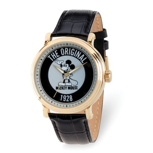 Mickey Mouse Gold-tone Original 1928 Black and White Leather Watch