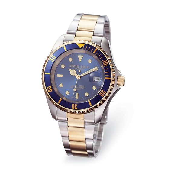 Charles Hubert Watch Two-tone Brass Stainless Steel Blue Dial #3662