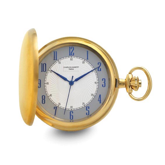 Charles Hubert Gold-toned Stainless Steel Pocket Watch with White Dial and Blue Hands