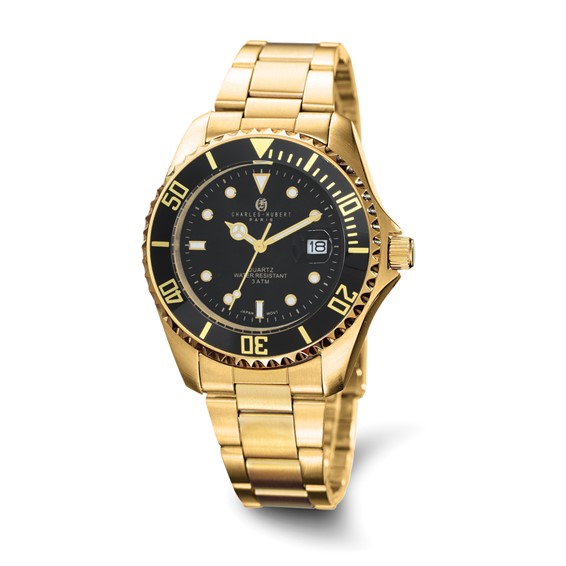 Charles Hubert Gold-tone Stainless Steel Black Dial Watch