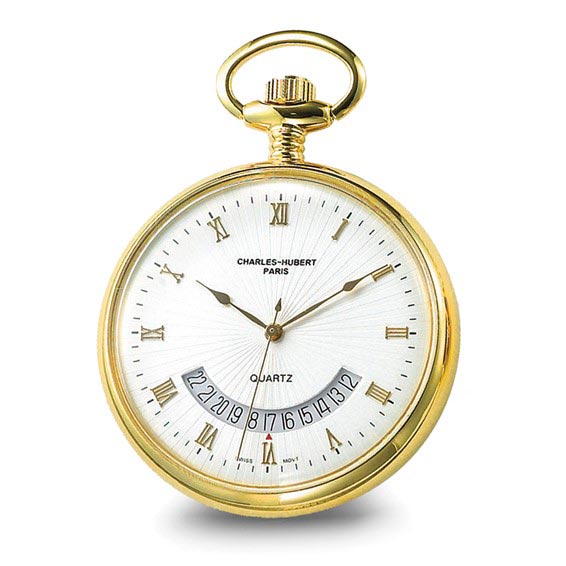 Charles Hubert Gold-tone White Dial Pocket Watch with Date Window