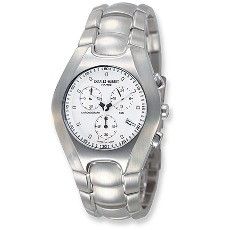 Charles Hubert Stainless Steel White Dial Chronograph Watch 3573-W