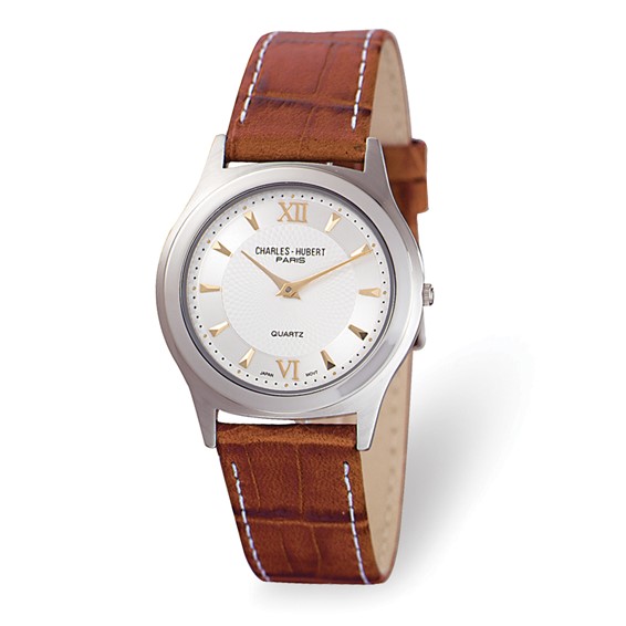 Charles Hubert Red Leather Silver White Dial Super Slim Watch 3705