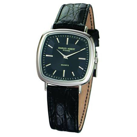 Mens Charles Hubert Leather Band Black Dial Retro Watch No. 3681-W/B