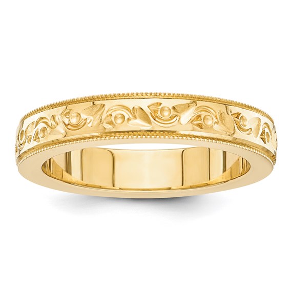 14kt Yellow Gold 5mm Floral Wedding Band with Milgrain
