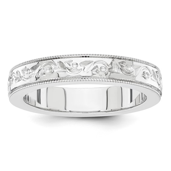 14kt White Gold 5mm Floral Wedding Band with Milgrain