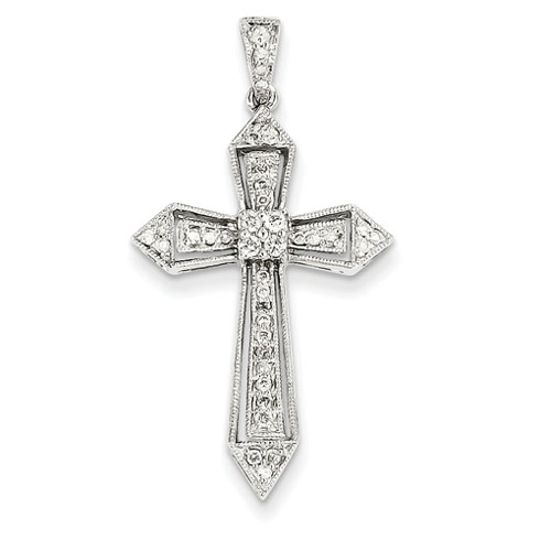 14k White Gold 1/3 ct Diamond Passion Cross Pendant 1 1/8in