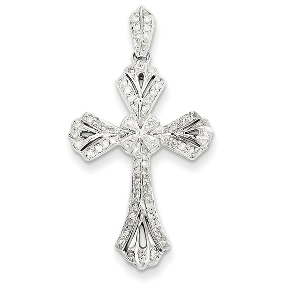 14k White Gold .35 ct Diamond Cross Pendant 1 3/8in