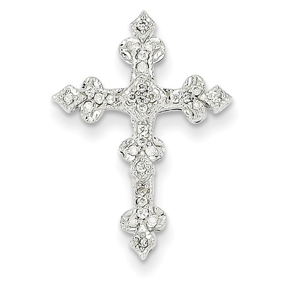 14kt White Gold 15/16in Diamond Filigree Cross Pendant